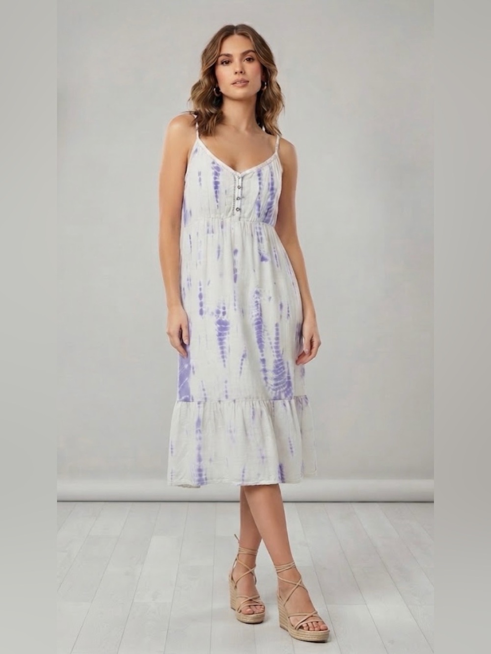 Rails Delilah Midi Dress in Cloud Tie Dye- XS- White/Sky Blue- MSRP $150